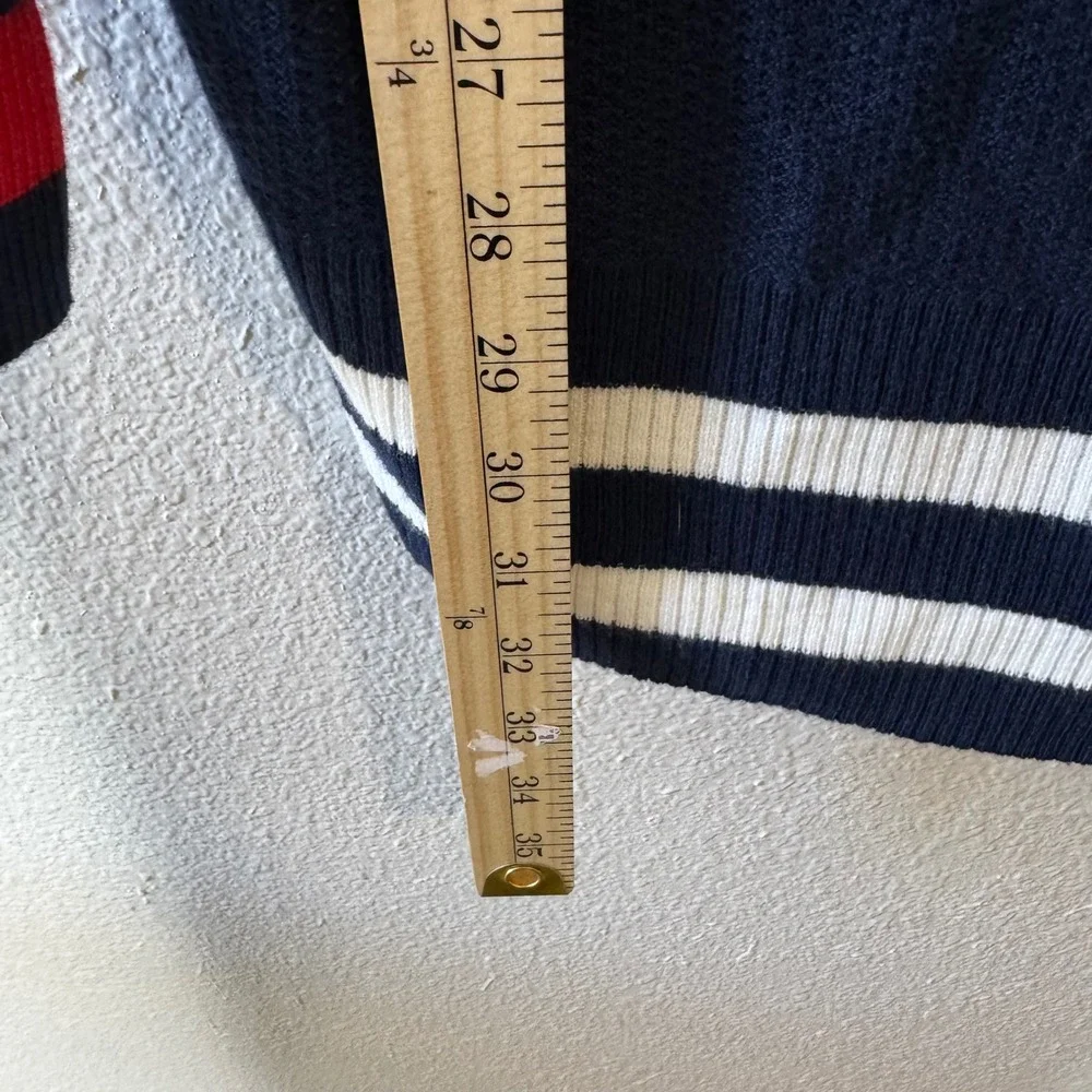 CHAPS Women Navy Blue V Neck Sweater 3X Striped‎ Trim Long Sleeve Casual - Picture 5 of 7